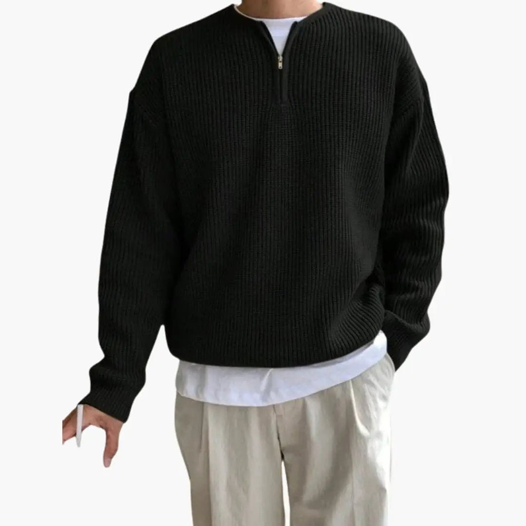 Men's oversized half-zip knit sweater in black by Wilfred Smith