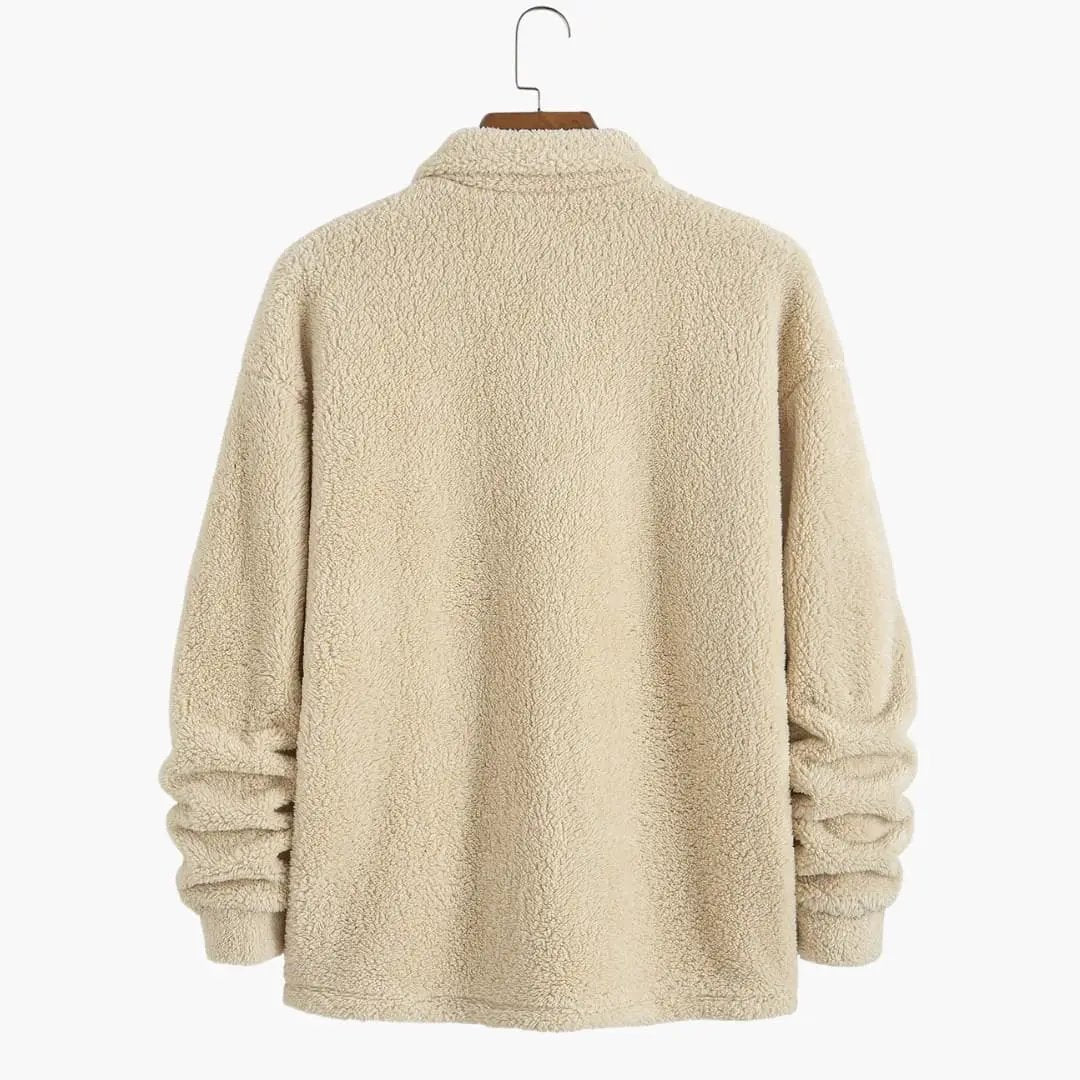 Men's polo-collar sherpa fleece jacket by Wilfred Smith in beige