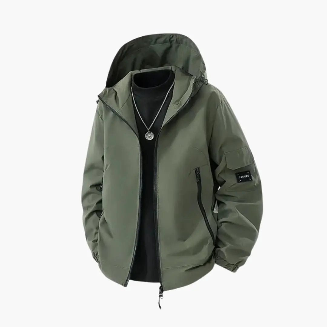 Men's ski jacket with hood by Wilfred Smith in olive green