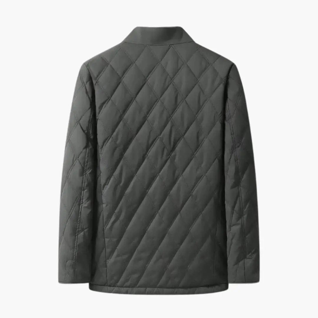 Men's Quilted Jacket with Lapel Collar, dark gray, diamond-quilted back view