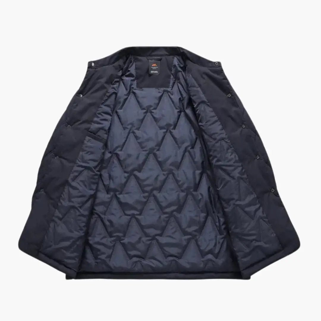 Men's Quilted Jacket with Lapel Collar, navy exterior, Wilfred Smith.