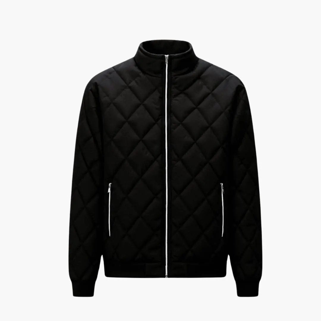 Men's black quilted jacket with full-zip front and side zip pockets