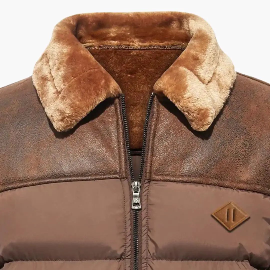 Men's Wilfred Smith brown quilted jacket with faux fur collar