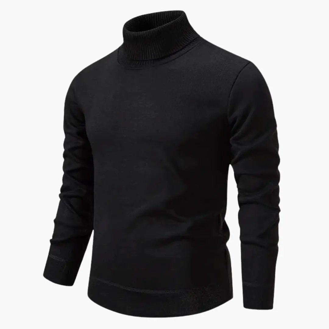 Men's black knitted turtleneck sweater with long sleeves