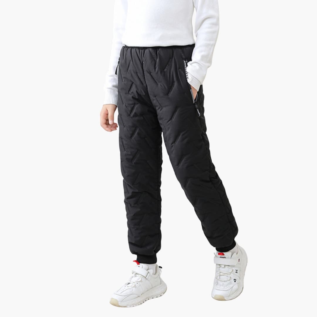 Children's Quilted Pants with Elastic Waistband by Wilfred Smith, black winter pants for kids