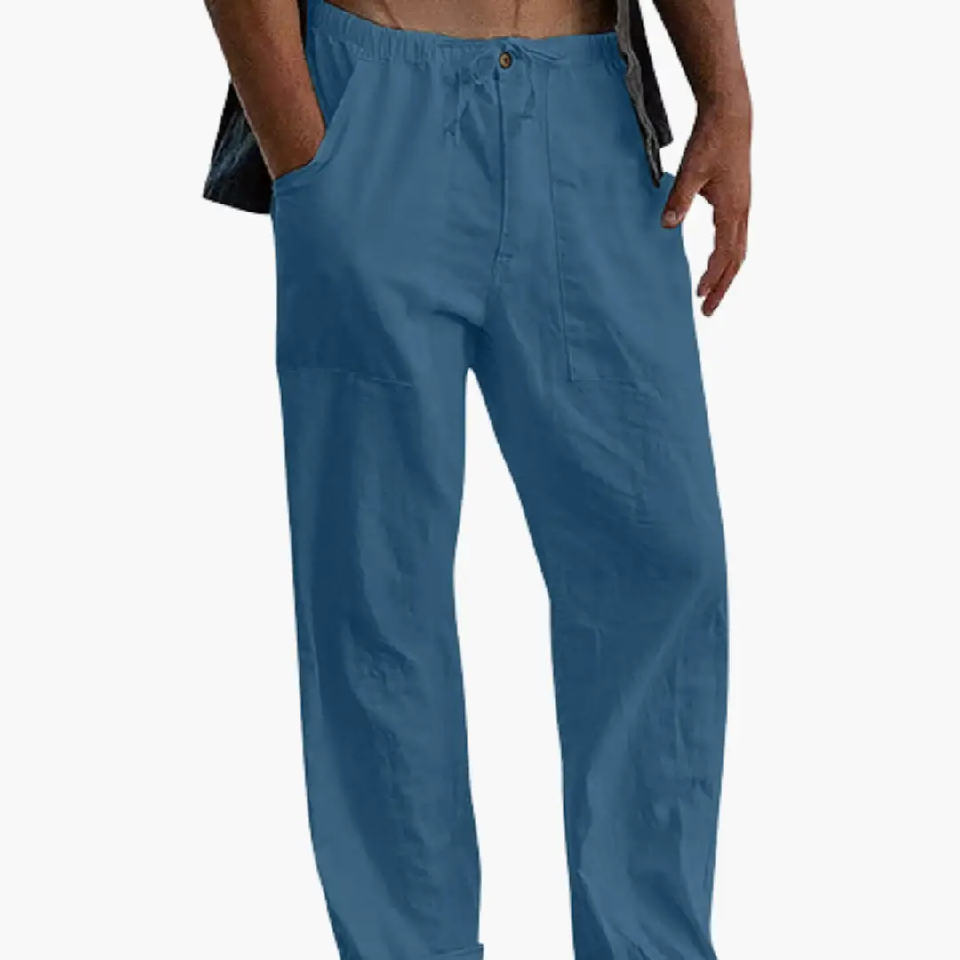 Leisure pants for men by Wilfred Smith in blue with elastic waistband