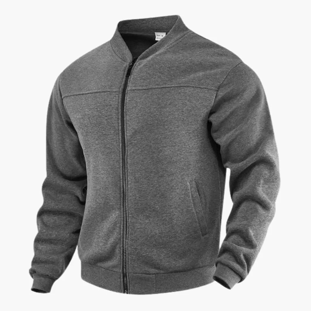 Men’s Casual Bomber Jacket with Front Zip by Wilfred Smith, gray heather.