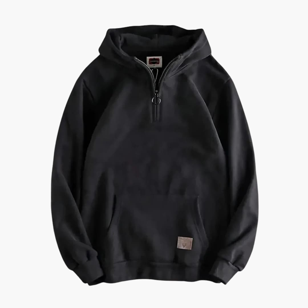 Men's Hoodie with Half Zip and Front Pocket, black, Wilfred Smith