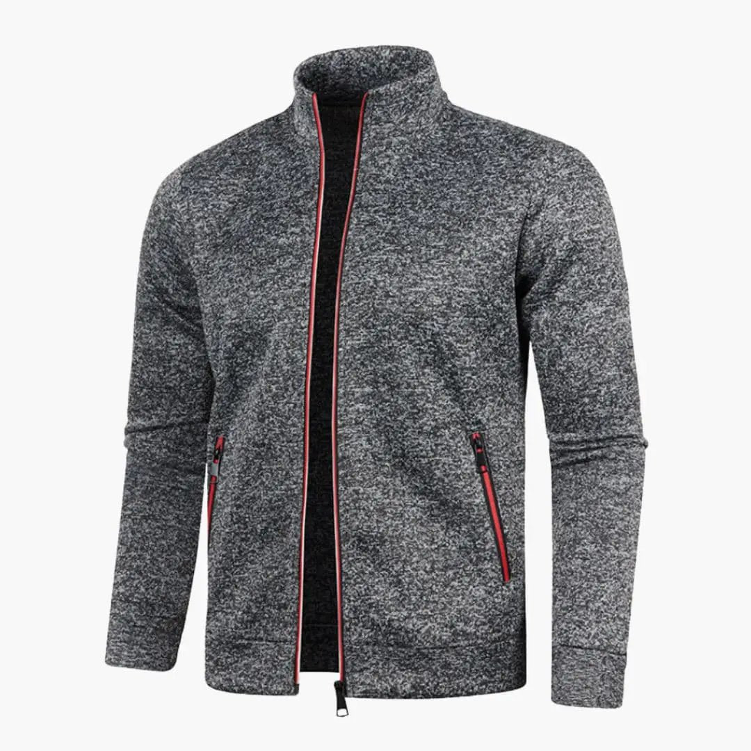 Men's Track Jacket Wilfred Smith in gray heather with zip closure, stand collar, red zipper trims