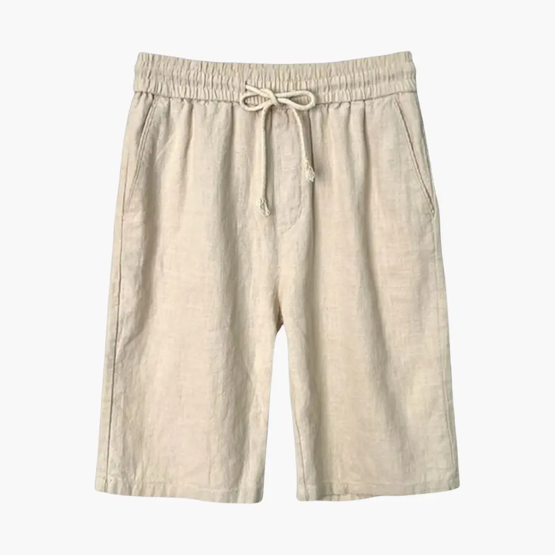 Men's Linen Shorts with Elastic Waistband and Side Pockets, beige, chino shorts