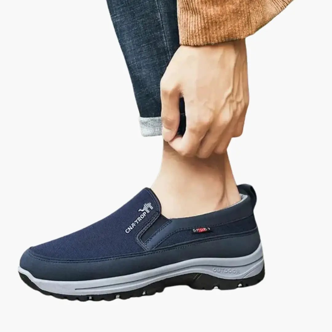Men's orthopedic sneakers by Wilfred Smith with textured sole and lace closure, navy blue