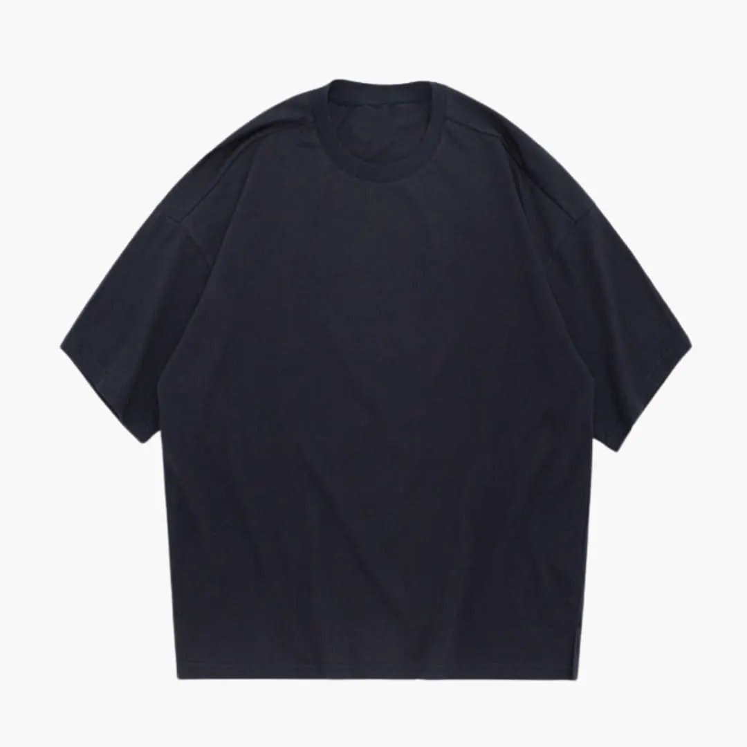 Men's oversized T-shirt, Wilfred Smith, navy crew neck, short sleeves.