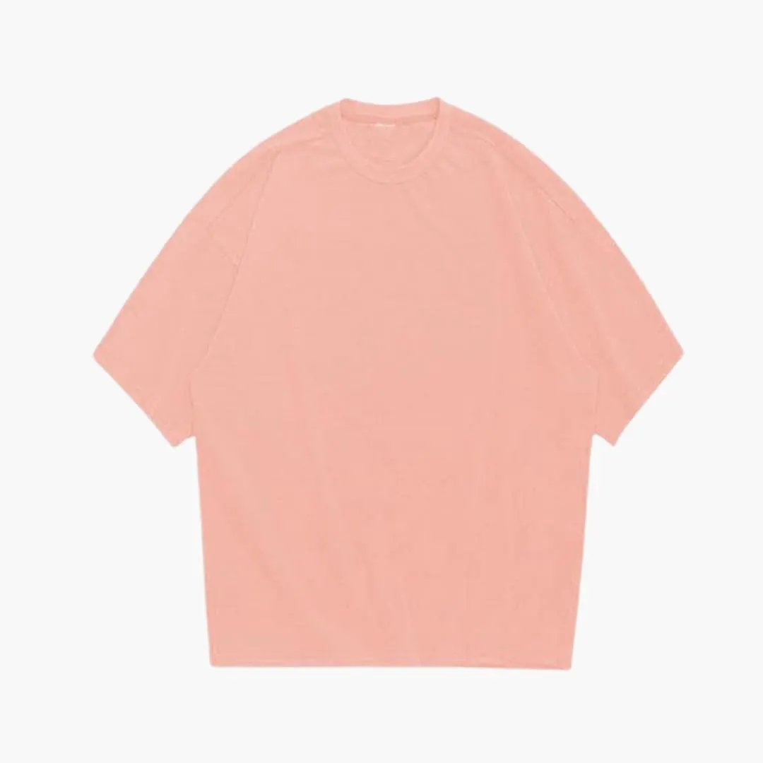 Men's oversized T-shirt by Wilfred Smith, pink crew-neck short sleeves.