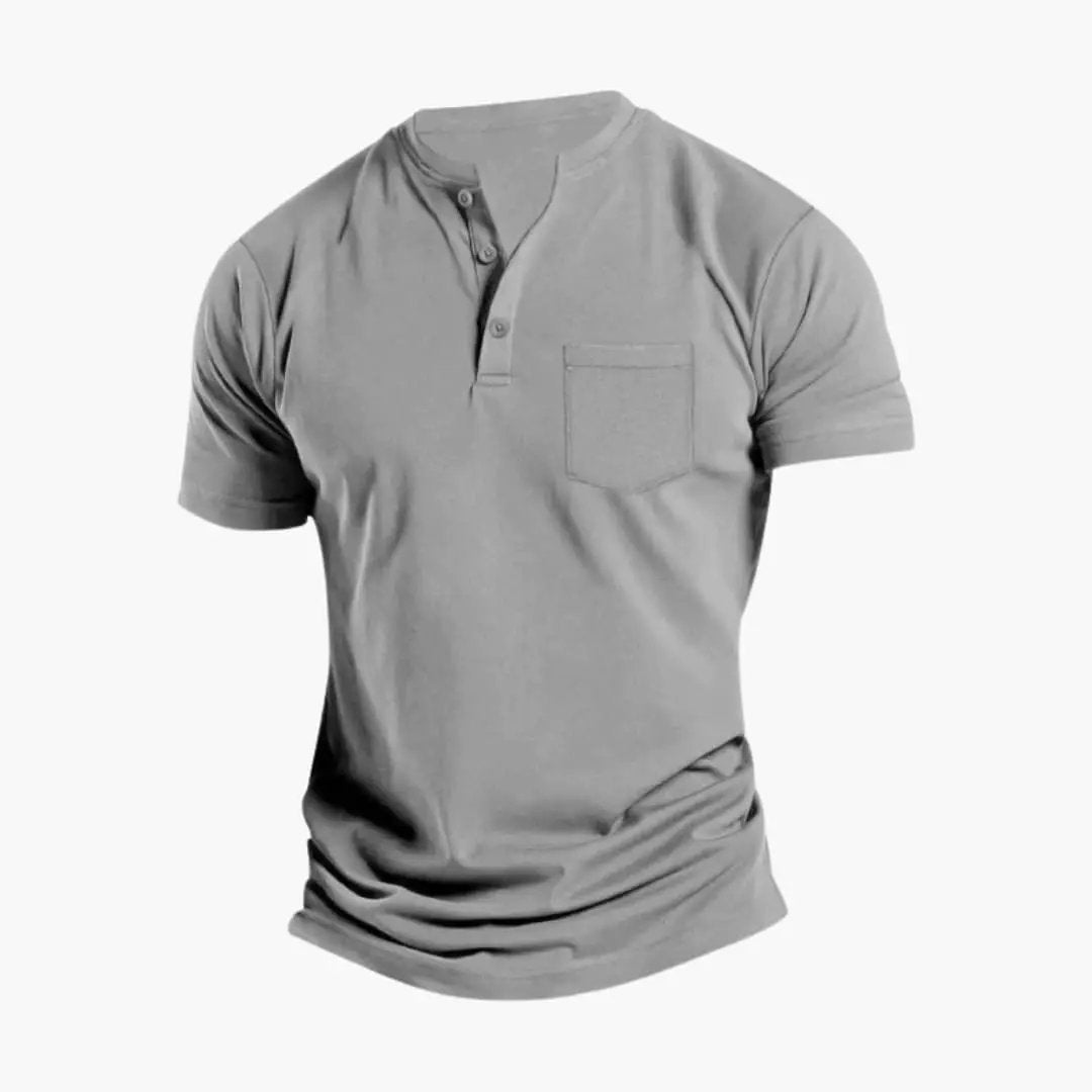 Men's Short Sleeve Henley T-Shirt with Chest Pocket by Wilfred Smith, gray