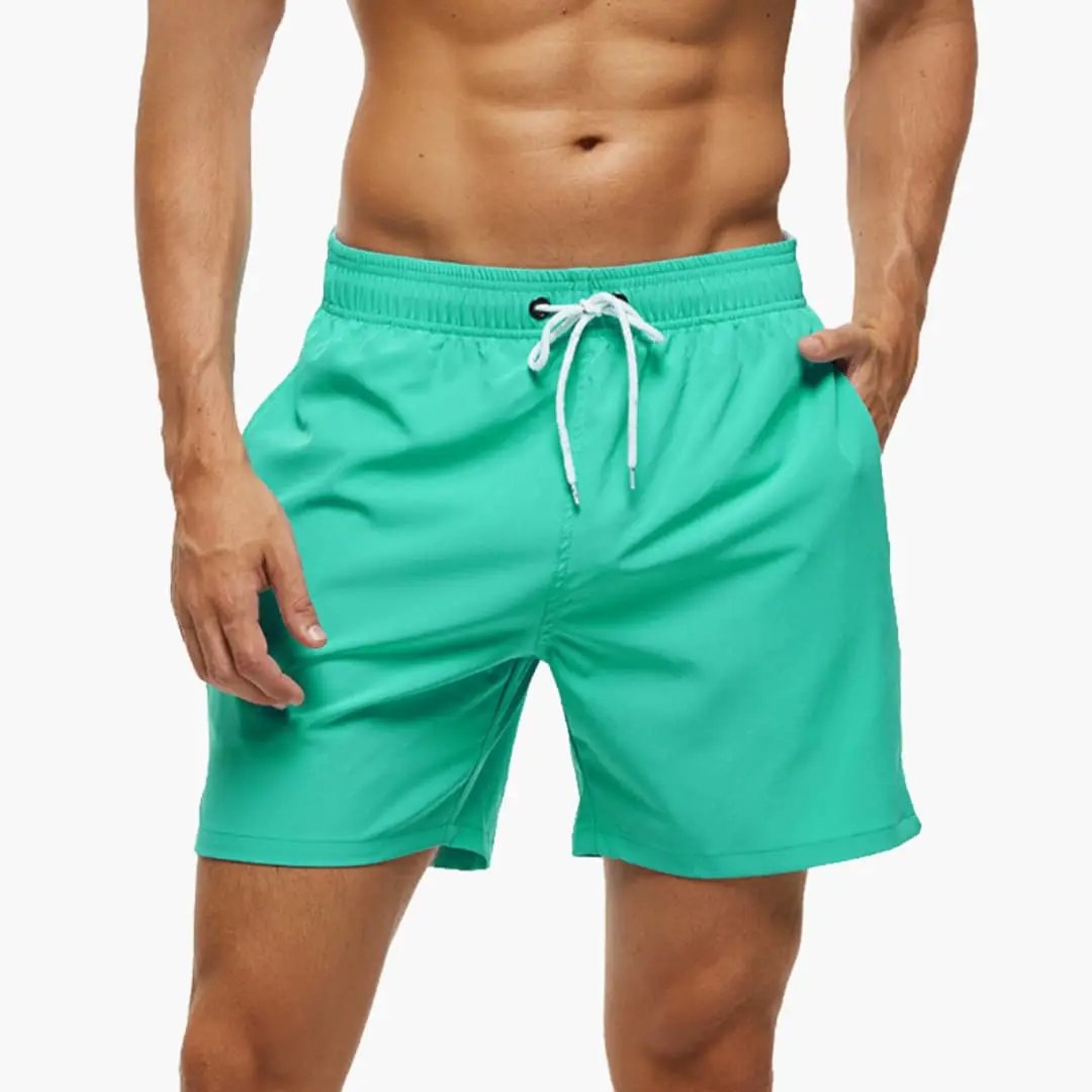 Men's Shorts by Wilfred Smith with Elastic Waistband, teal green drawstring short trousers