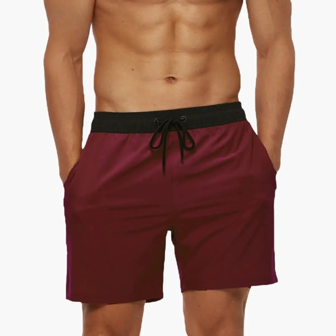 Men’s shorts with elastic waistband in burgundy, black drawstring