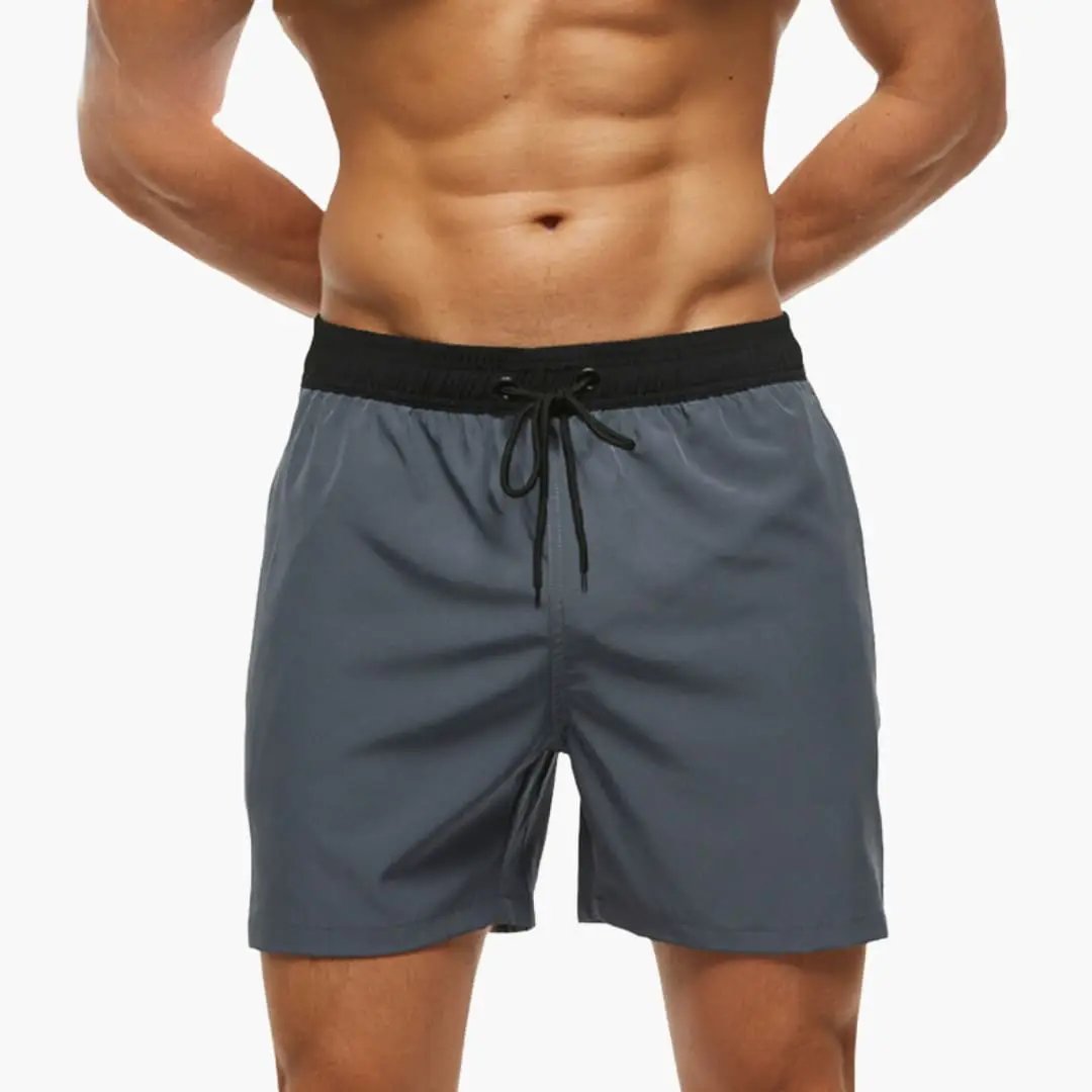 Men’s Shorts with Elastic Waistband, gray drawstring short trousers by Wilfred Smith.