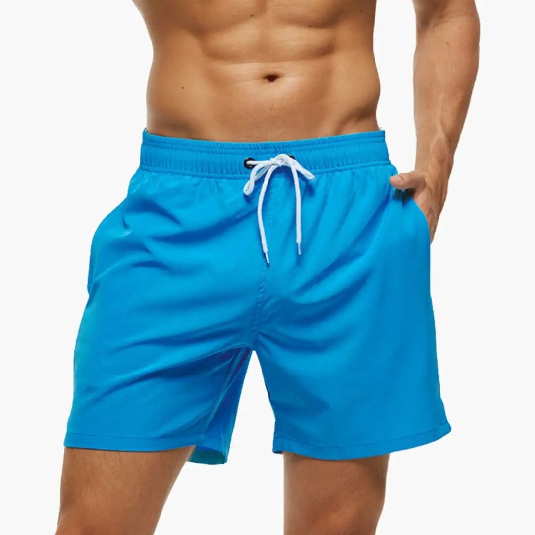 Men’s shorts with elastic waistband in bright blue with a white drawstring