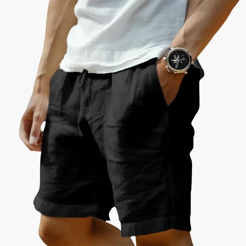 Men's Shorts with Elastic Waistband and Drawstring, black chino shorts