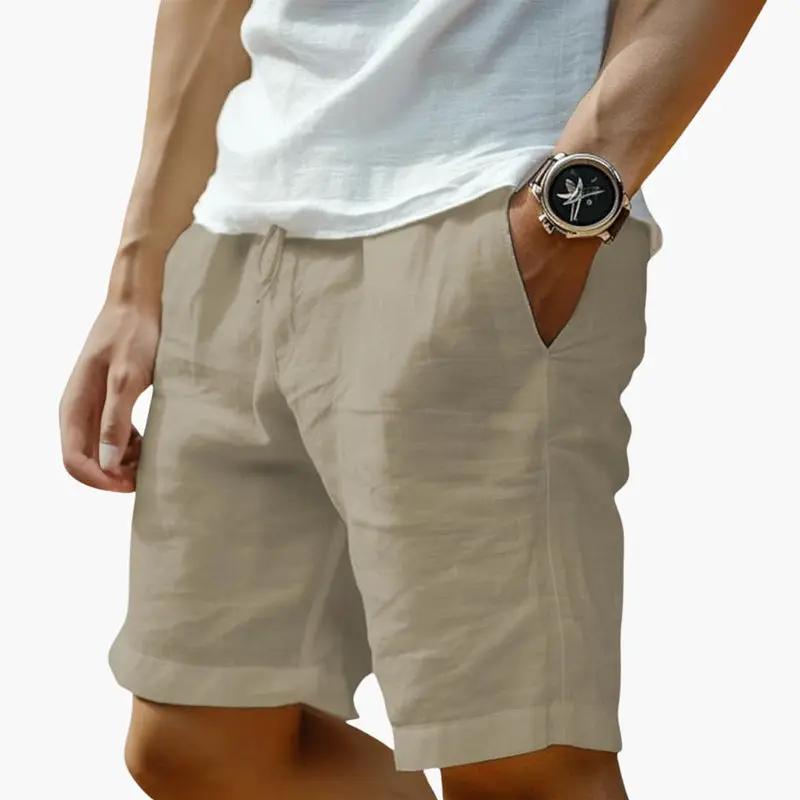 Men's Shorts with Elastic Waistband and Drawstring, beige chino shorts with side pockets