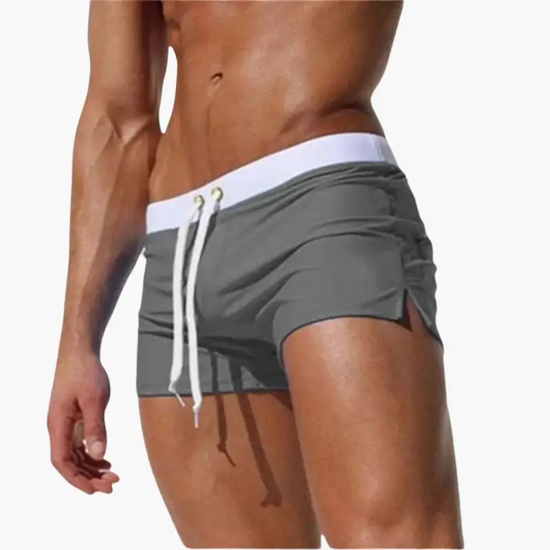 Men's Swim Shorts Wilfred Smith with white waistband, gray fabric, drawstring, fitted waist (Swim Boxers)
