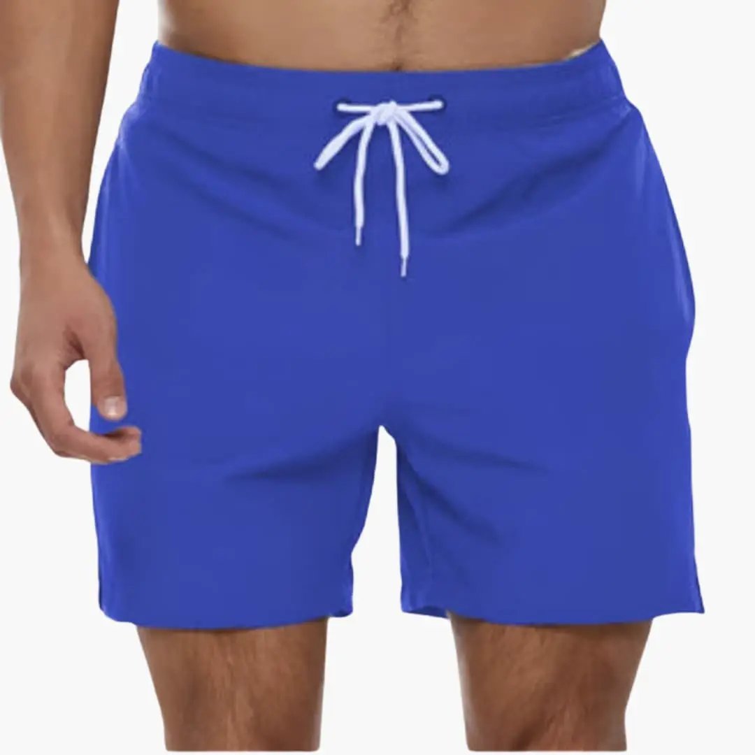Men’s swim shorts Wilfred Smith, blue boardshorts with elastic waistband and white drawstring
