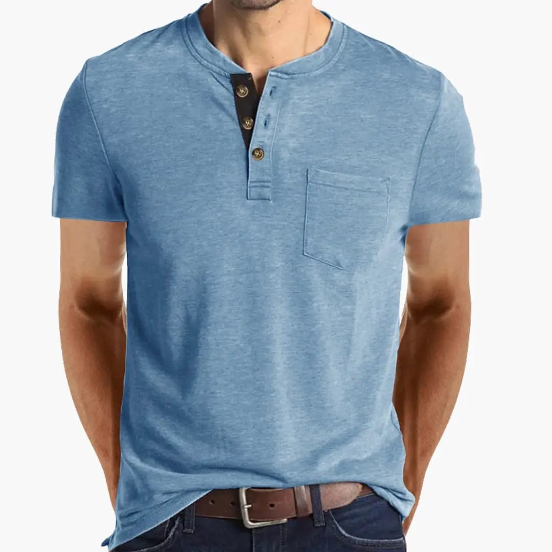 Men’s T-Shirt with Textured Collar and Chest Pocket in blue heather