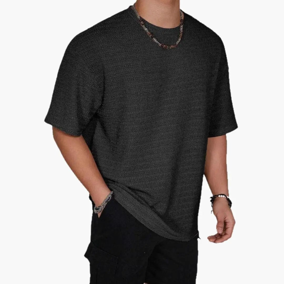 Men's Textured Crew Neck Short Sleeve T-Shirt by Wilfred Smith in black