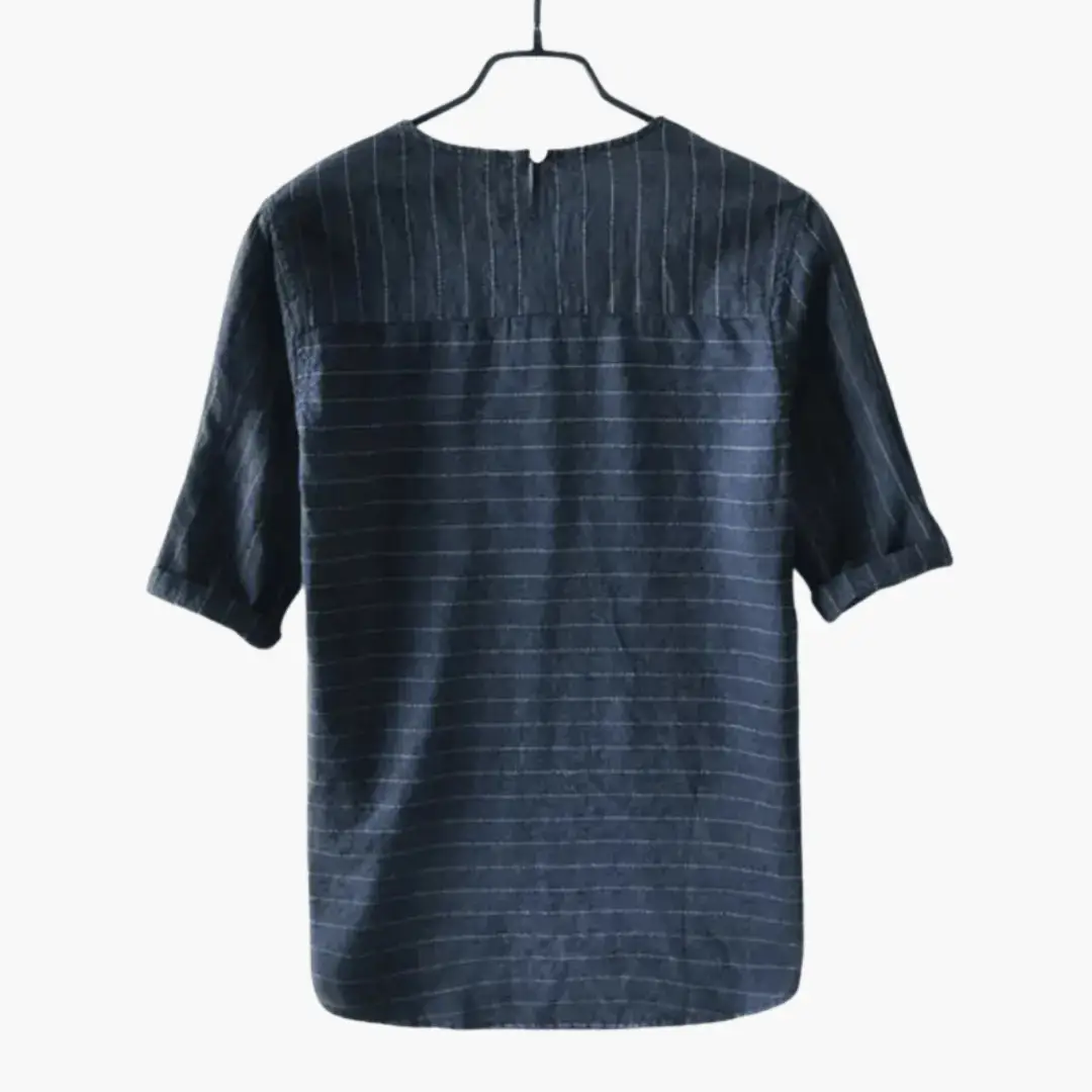 The Geneva Short Sleeve T-Shirt, navy striped men's tee by Wilfred Smith