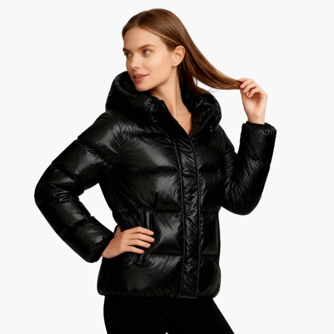 Women Quilted Jacket with Hood and Zipper, black, Wilfred Smith