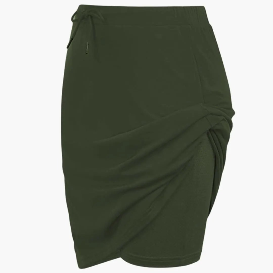 Women's Wilfred Smith olive green A-line skirt with lace-up waist and draped panel detail