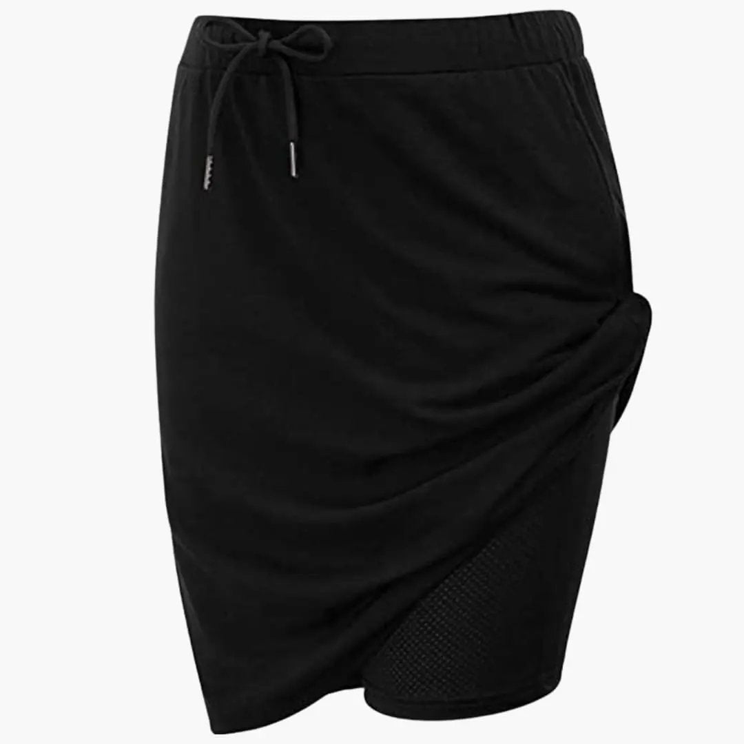 Women's A-Line Skirt with lace-up waist and panel seams in black by Wilfred Smith