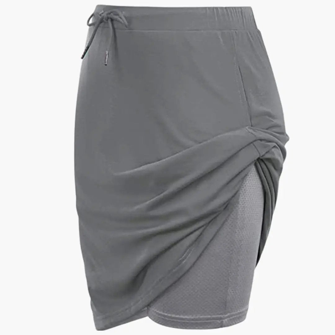 Women's A-Line Skirt by Wilfred Smith, gray wrap-style with lace-up waist and panel seams