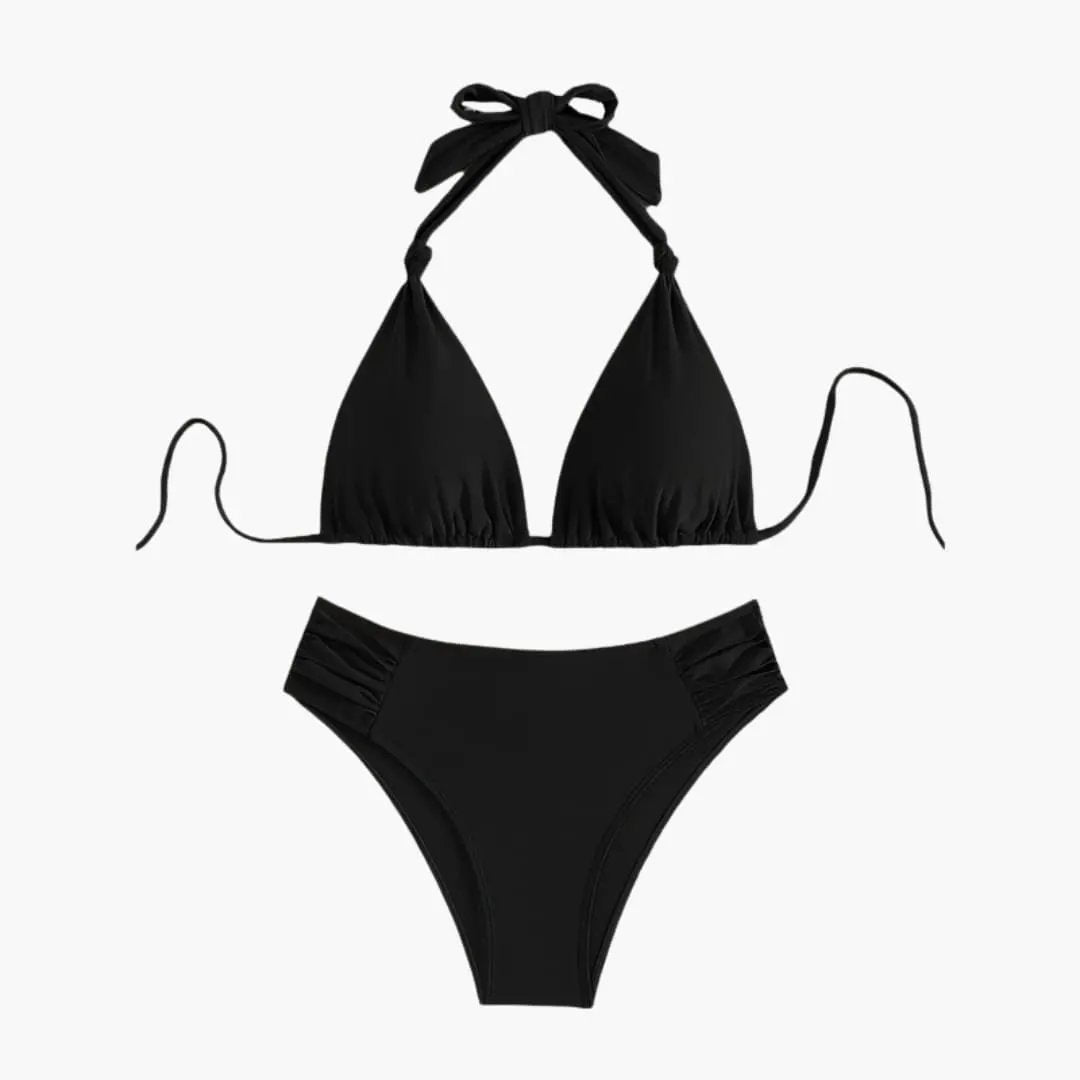 Women's Bandeau bikini set by Wilfred Smith, black, high-waisted bottom with removable straps (2-piece)