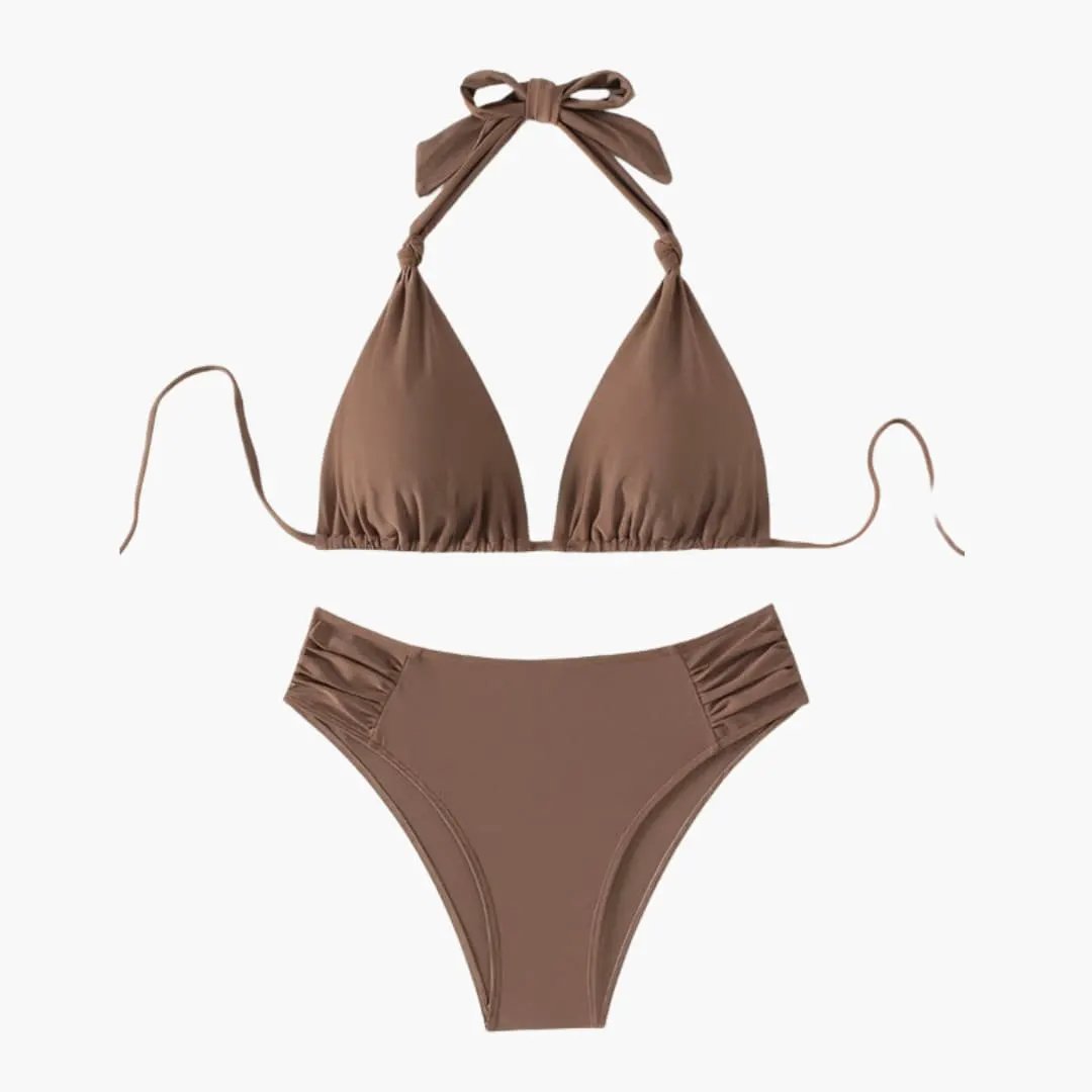 Women’s Bandeau high-waisted bikini set in brown with removable straps, Wilfred Smith