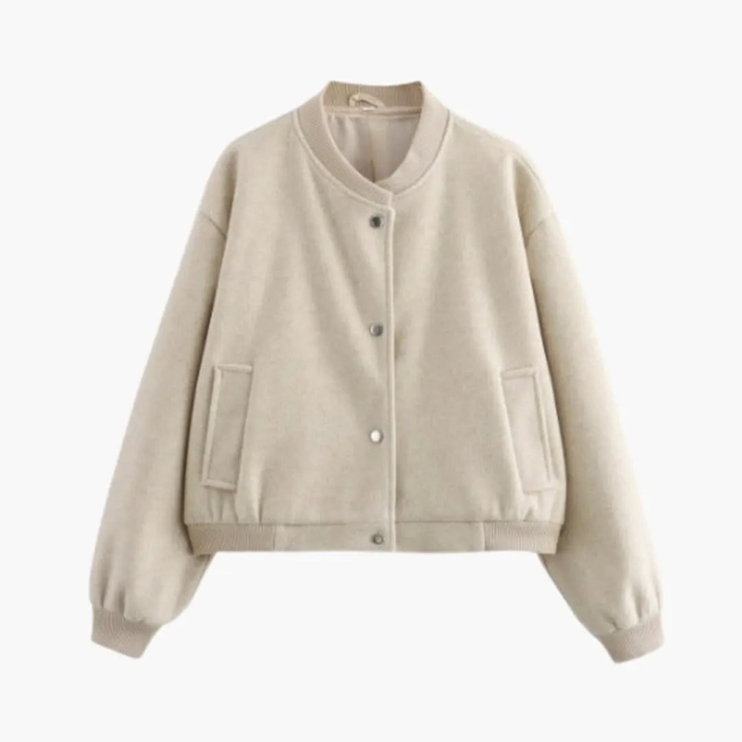 Women's bomber jacket by Wilfred Smith, beige with elastic hem and side pockets