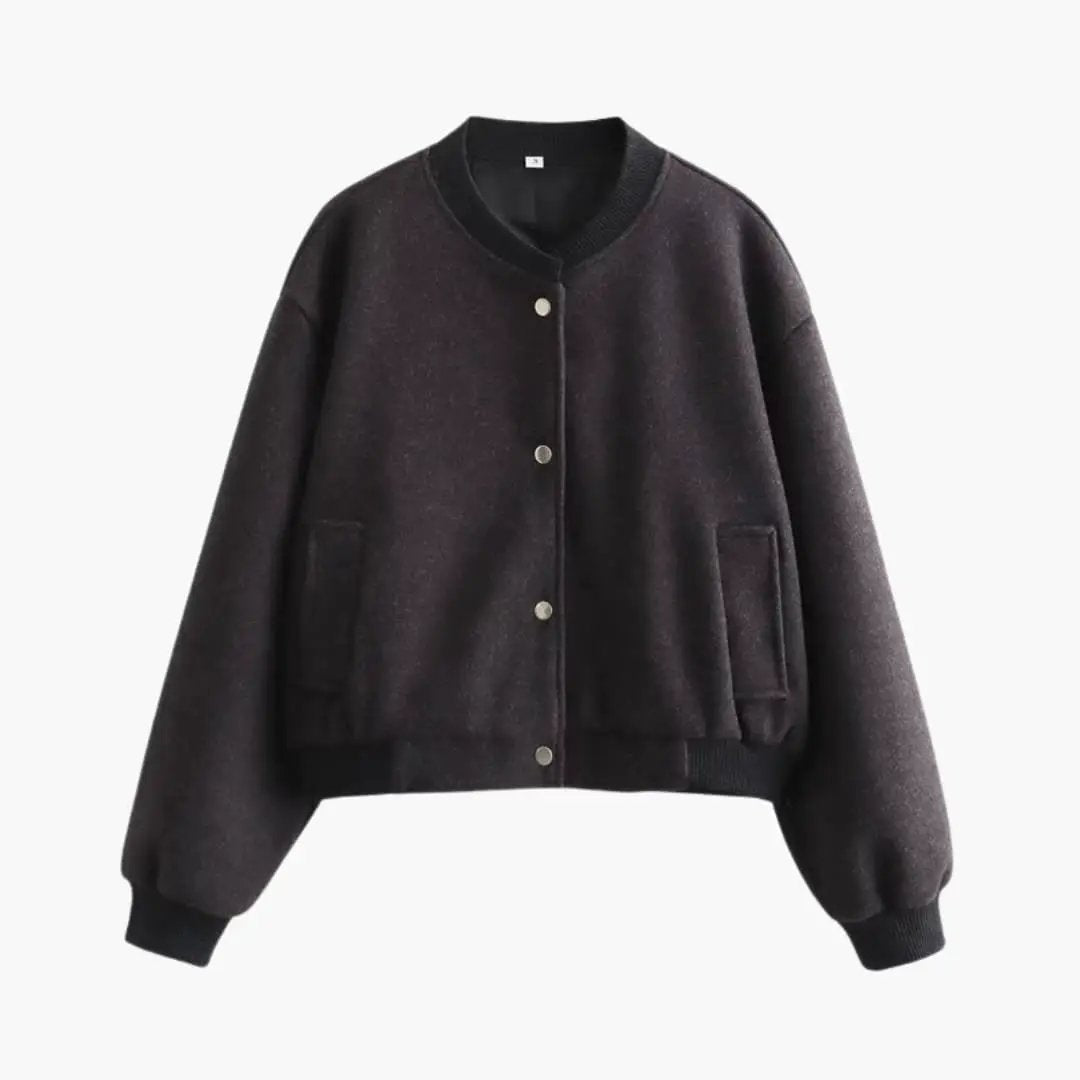 Women’s Bomber Jacket by Wilfred Smith in dark charcoal with elastic hem and side pockets