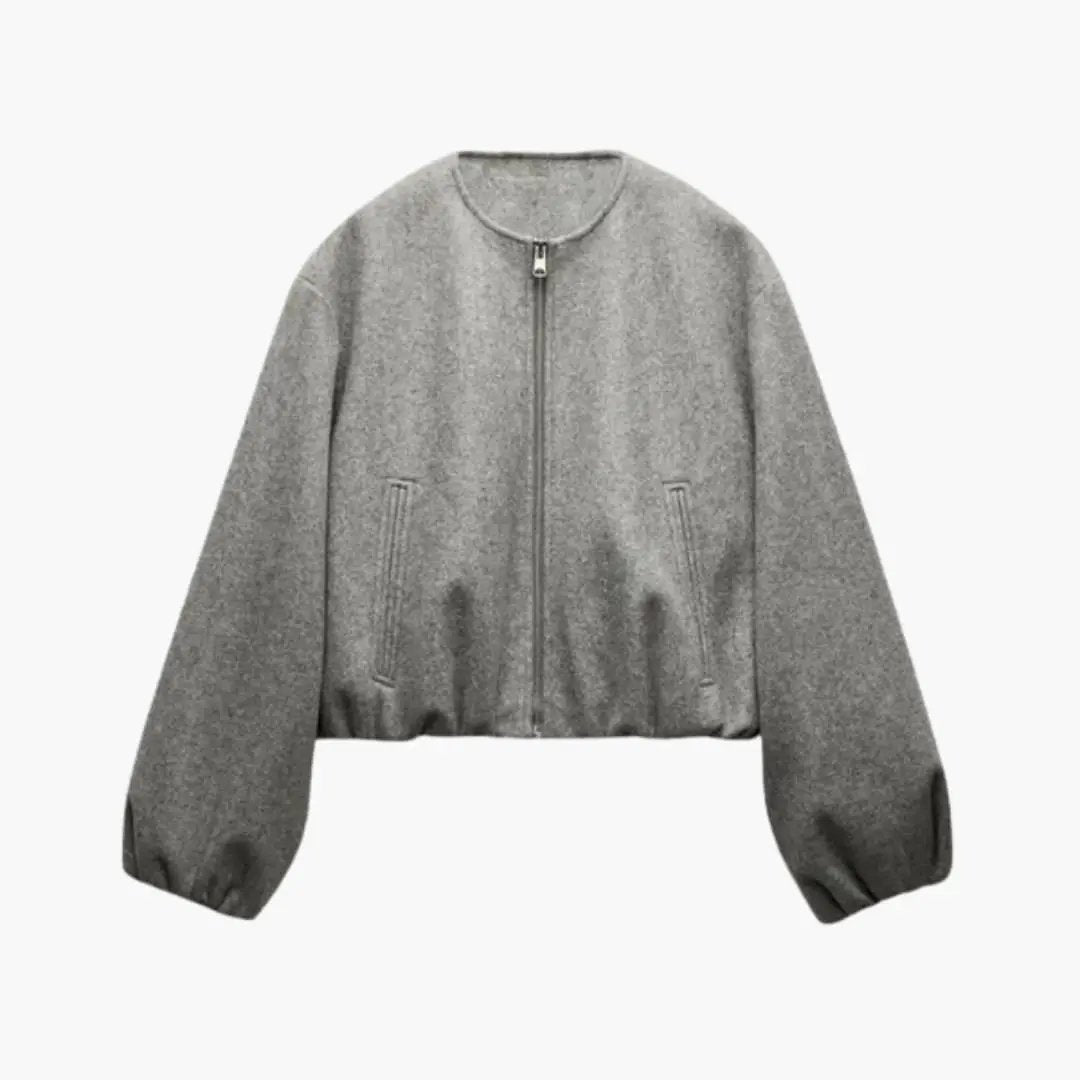 Women’s Zip-Front Bomber Jacket in grey with side pockets, Wilfred Smith
