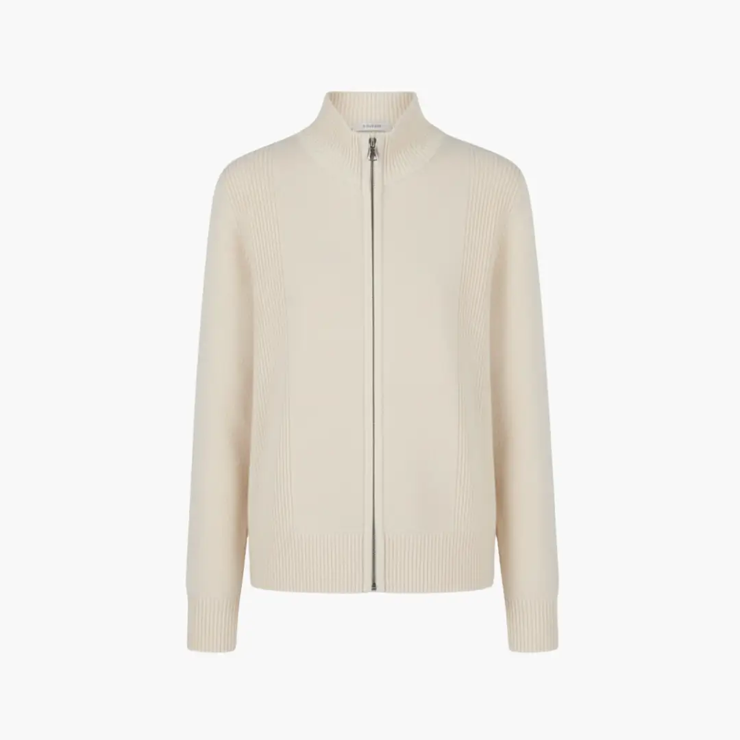 Women’s Cardigan with Zipper by Wilfred Smith in cream knit, high collar