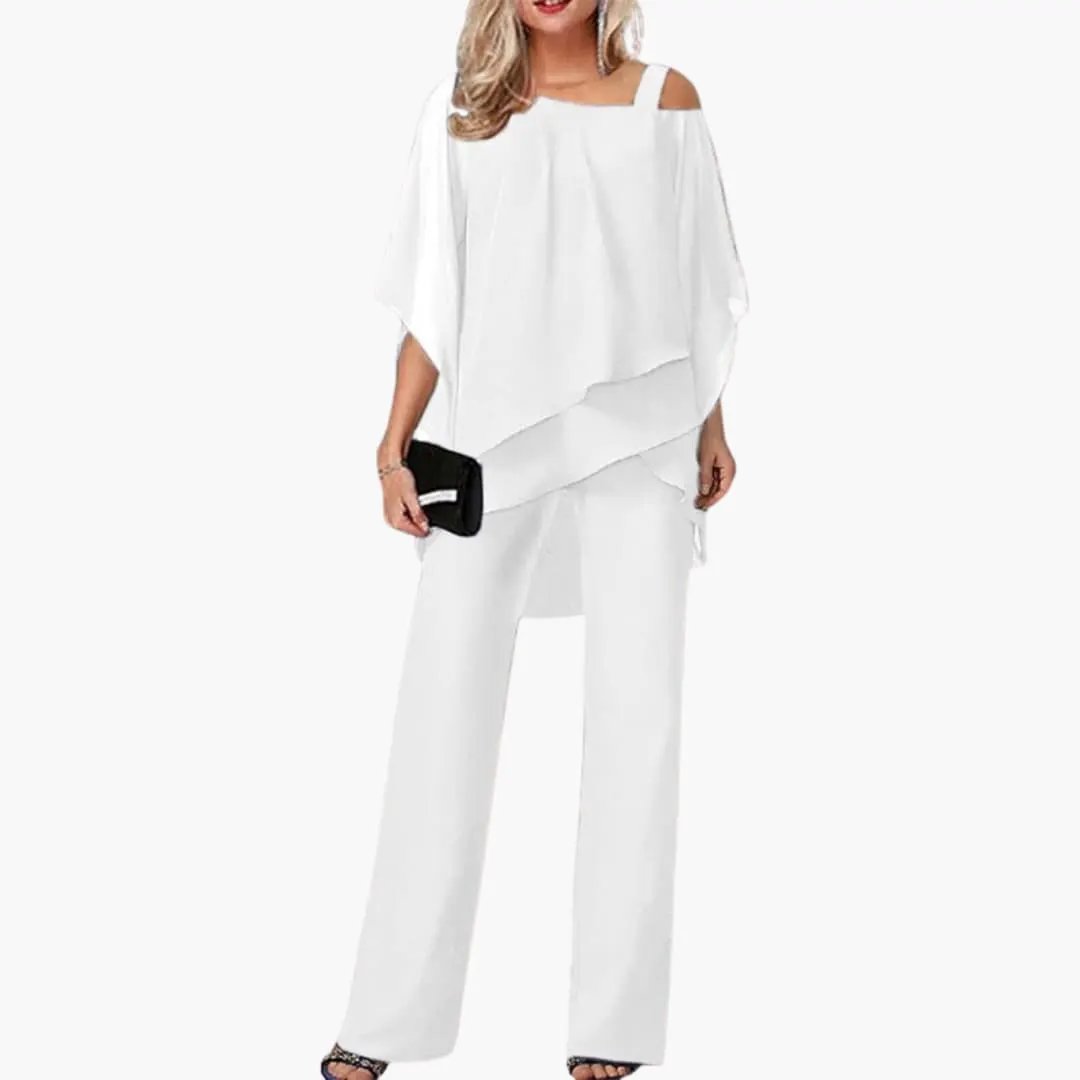 Women’s Cold Shoulder Wide Leg Jumpsuit, white, one-piece.