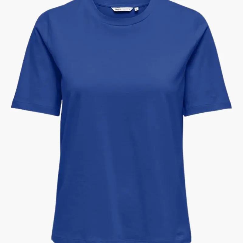 Women’s royal blue crew neck short-sleeve T-shirt, plain design