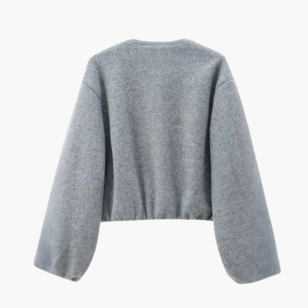 Women's cropped bomber jacket with balloon sleeves and zip in gray textured fabric