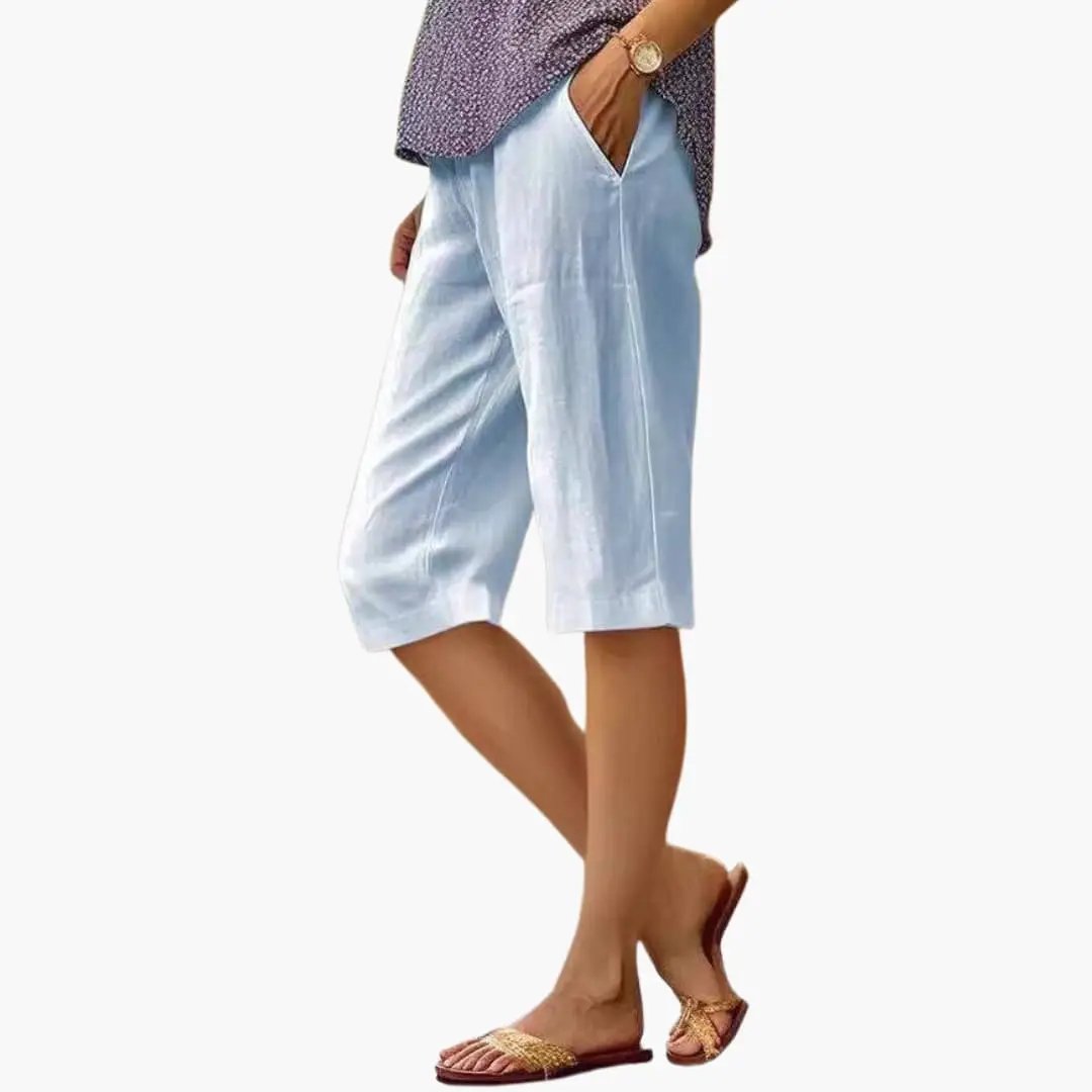 Women’s Drawstring Waist Shorts with Pockets in light blue, relaxed fit short trousers
