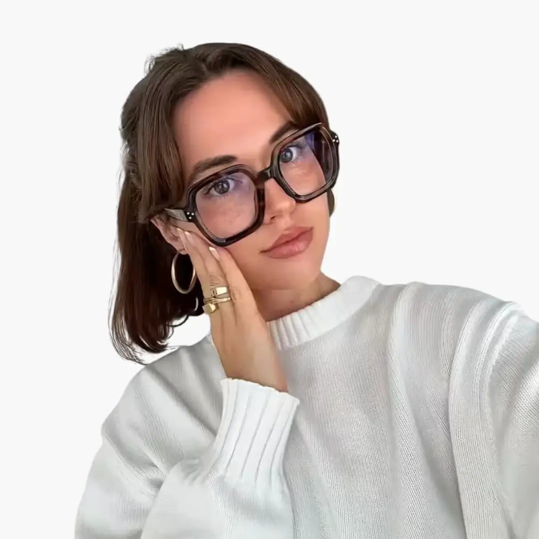 Women's Glasses with square-round dark frame and clear lenses by Wilfred Smith