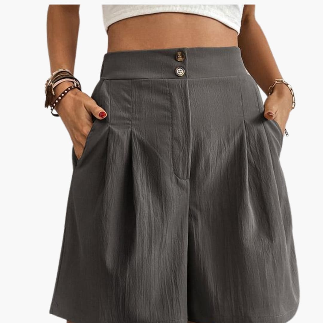Women's High-Rise Wide-Leg Shorts with Side Pockets in gray
