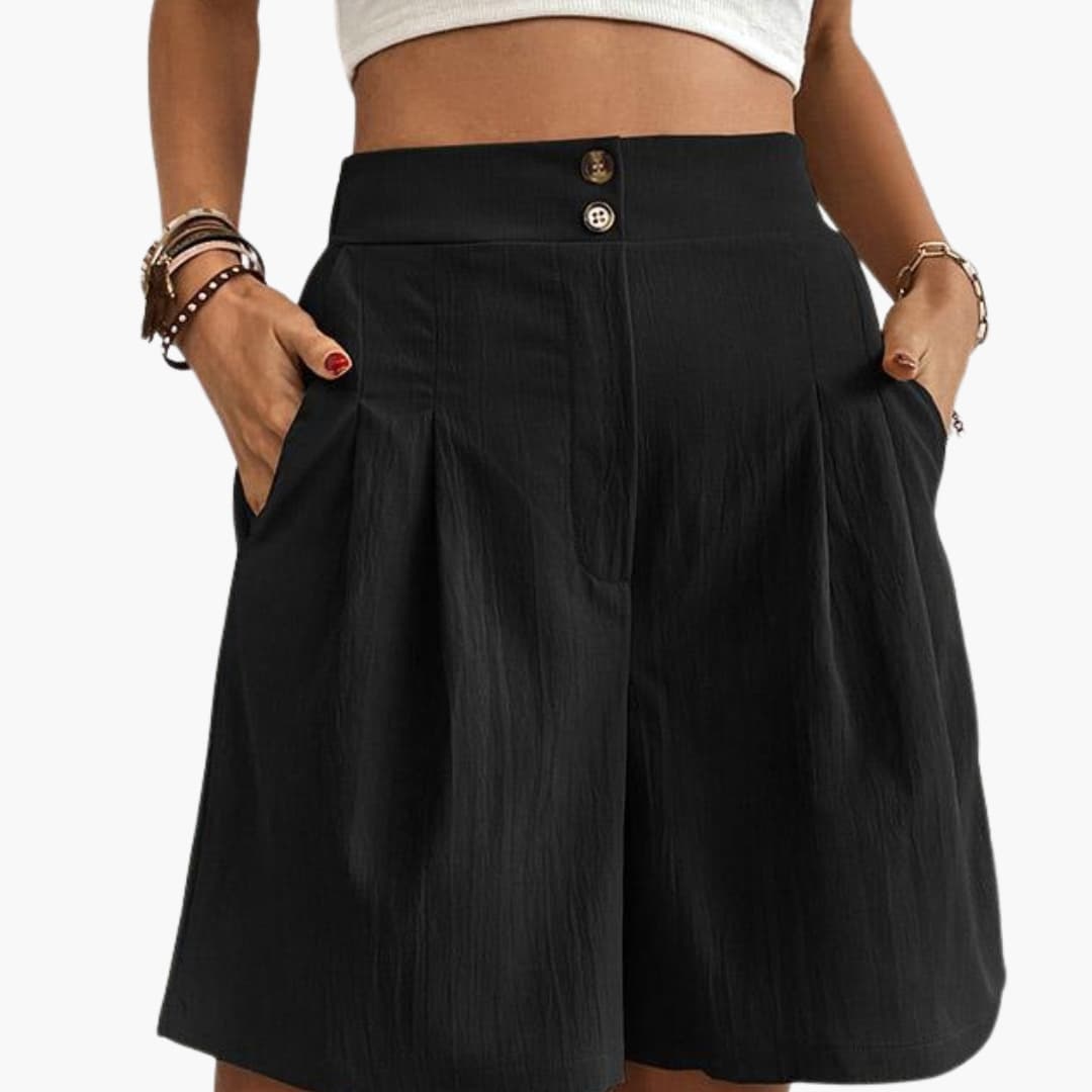 Women's High-Rise Wide-Leg Shorts with Side Pockets in Black by Wilfred Smith