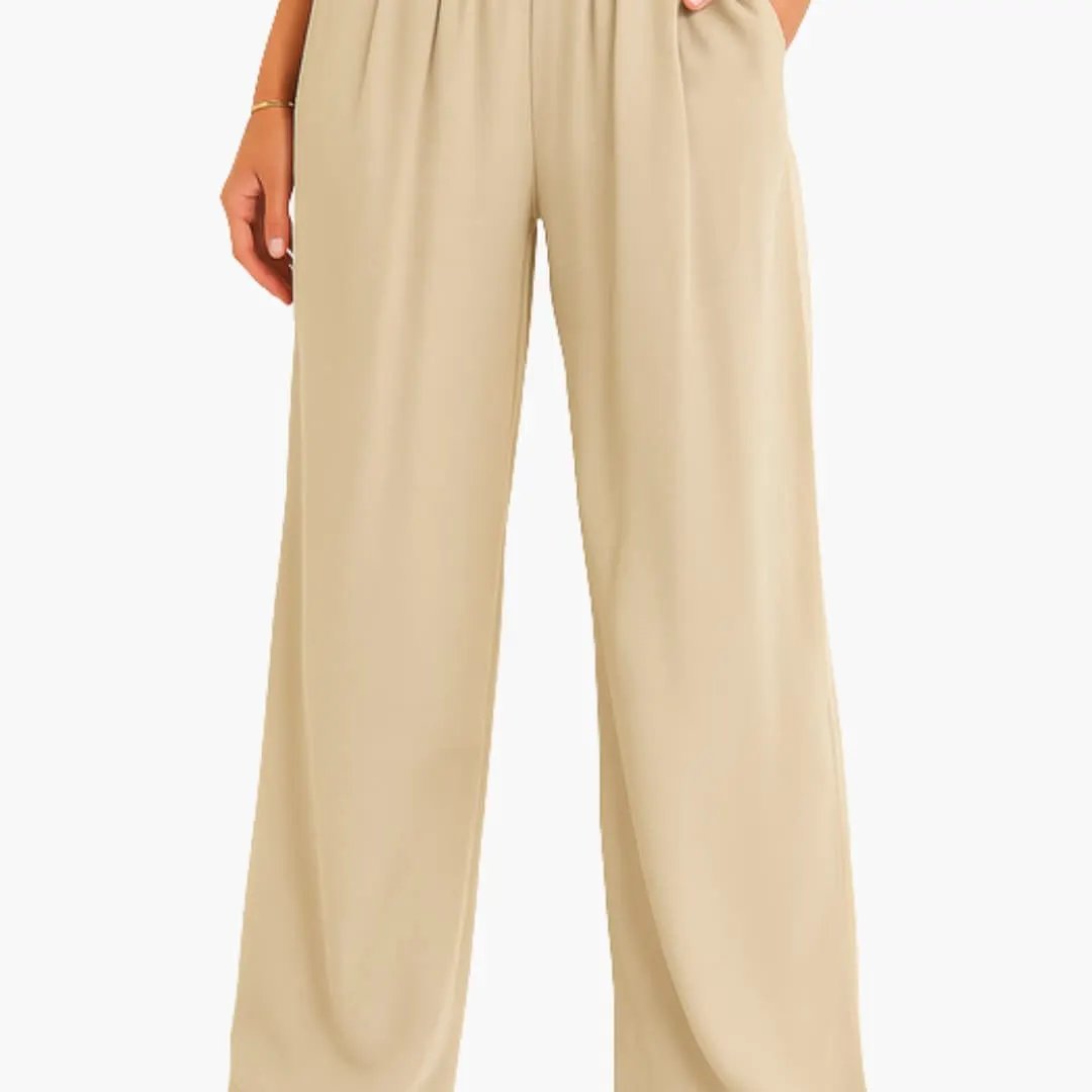 Wilfred Smith women's high-waist wide-leg pants with elastic band in beige