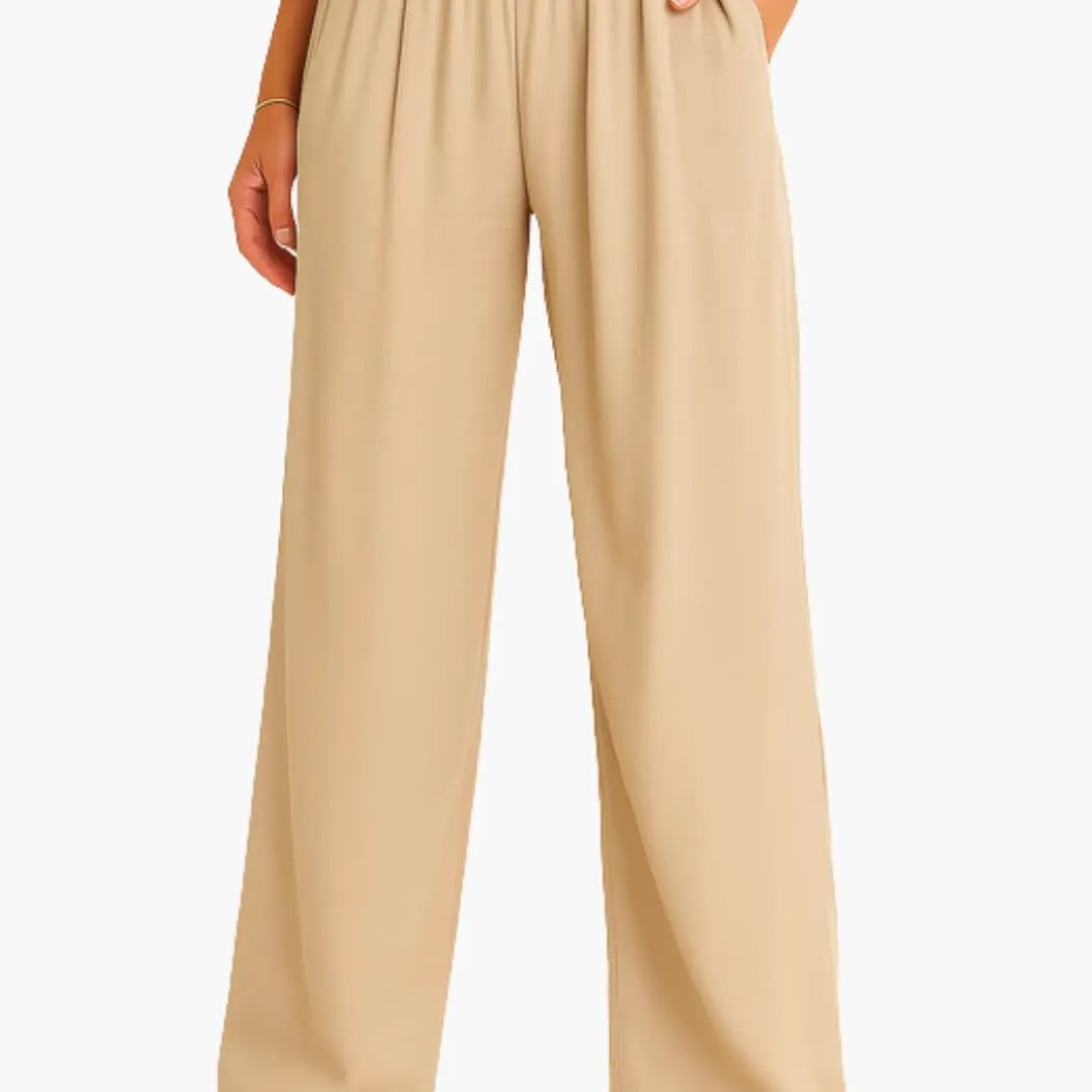 Women's high waist pants with elastic band and wide legs in beige by Wilfred Smith
