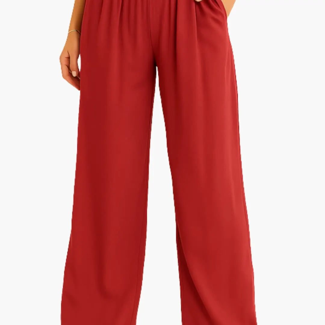 Women’s High-Waist Pants by Wilfred Smith with elastic band and wide-leg red trousers