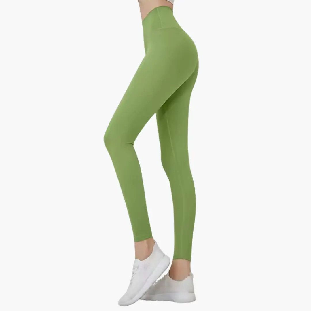 Women's olive green high-waist leggings with versatile stretch